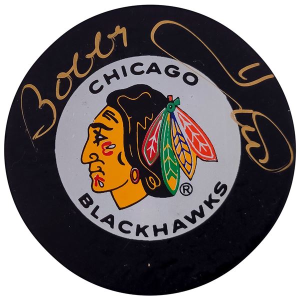 Bobby Hull Autographed NHL Logo Hockey Puck Chicago Blackhawks (Beckett)