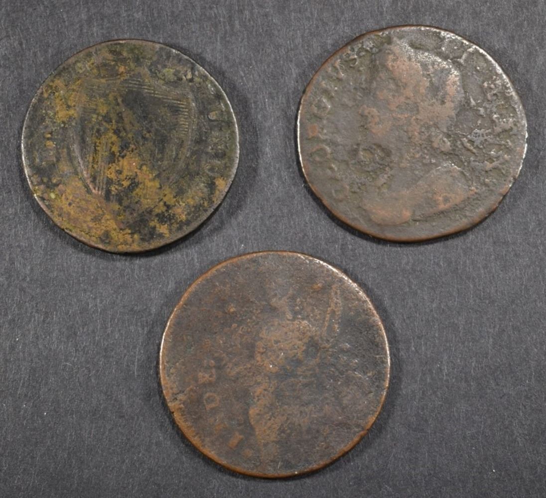 3 COLONIAL COINS - DATES UNREADABLE