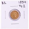 Image 1 : 1854 Type 2 $1 Liberty Head Gold Dollar Coin