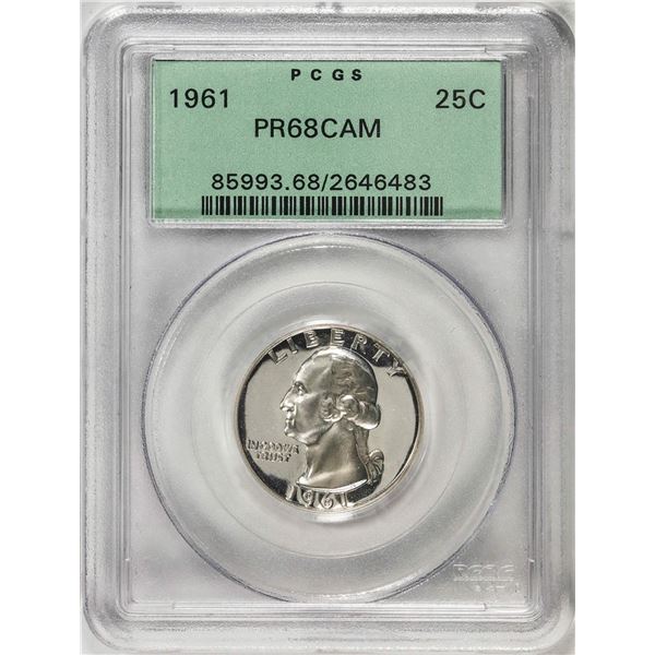 1961 Proof Washington Quarter Coin PCGS PR68CAM Old Green Label