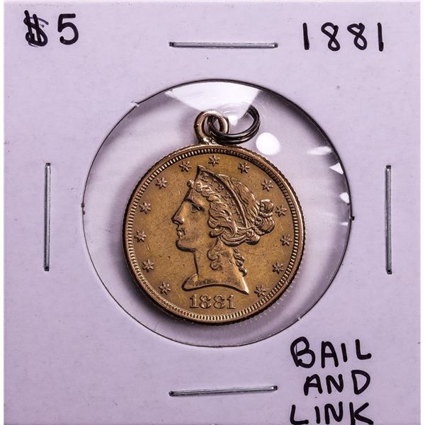 1881 $5 Liberty Head Half Eagle Gold Coin Pendant