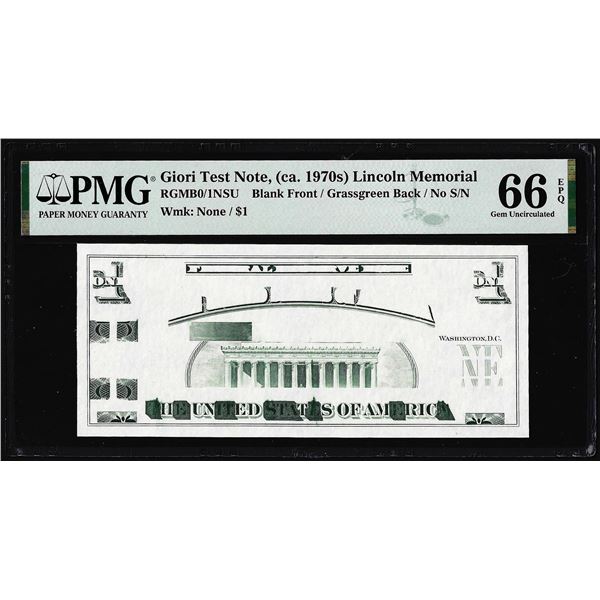 Circa 1970's Lincoln Memorial Giori Test Note PMG Gem Uncirculated 66EPQ