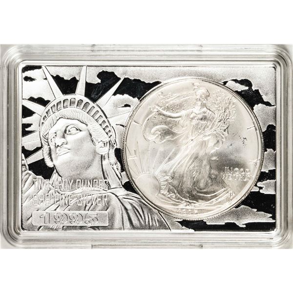 1995 $1 American Silver Eagle Coin & 2oz Silver Bar Set