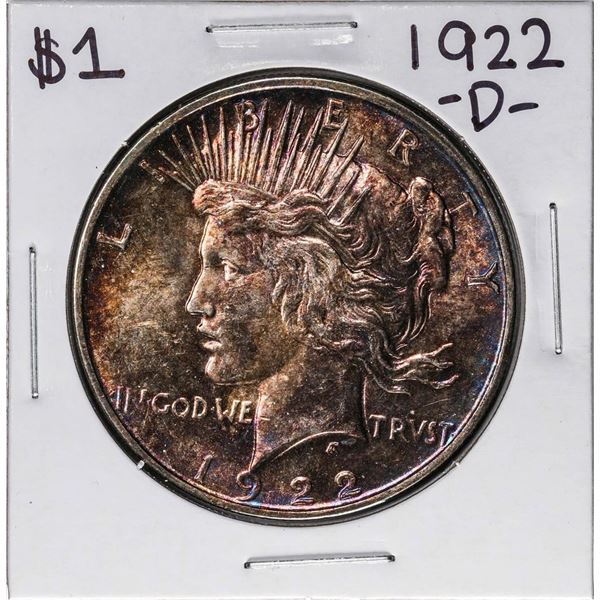 1922-D $1 Peace Silver Dollar Coin Nice Toning