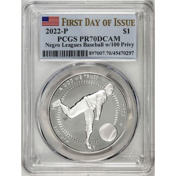 2022-P $1 Proof Negro Leagues Baseball Silver Dollar Coin PCGS PR70DCAM FDOI