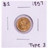 Image 1 : 1857 Type 3 $1 Liberty Head Gold Dollar Coin