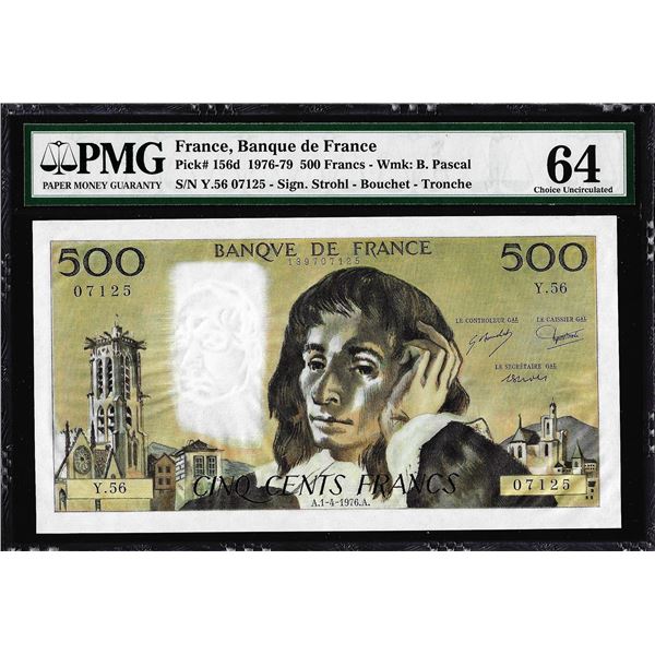 1976-1979 France Banque de France 500 Francs Note Pick# 156d PMG Choice Uncirculated 64