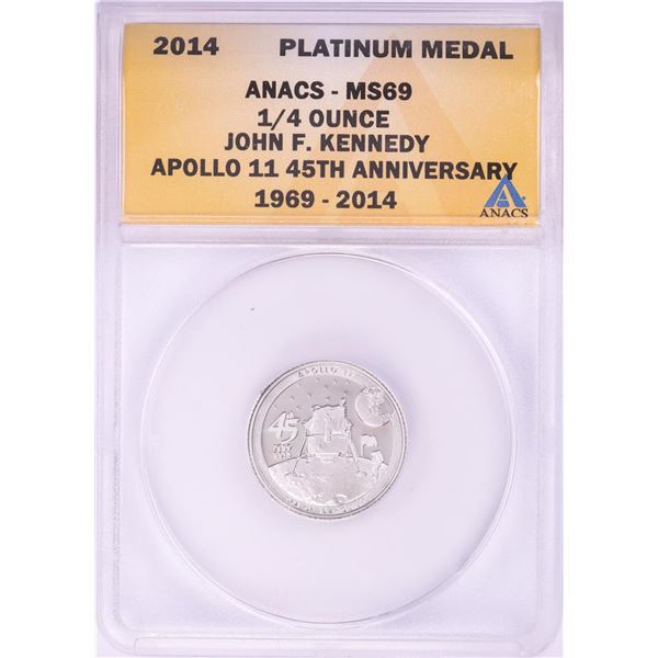 2014 Proof 1/4 oz Platinum JFK Apollo 11 Anniversary Medal ANACS MS69