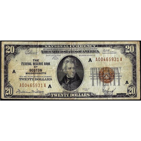 1929 $20 Federal Reserve Bank Note Boston