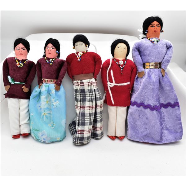 5 Native American Navajo Cloth Dolls by F. Jim