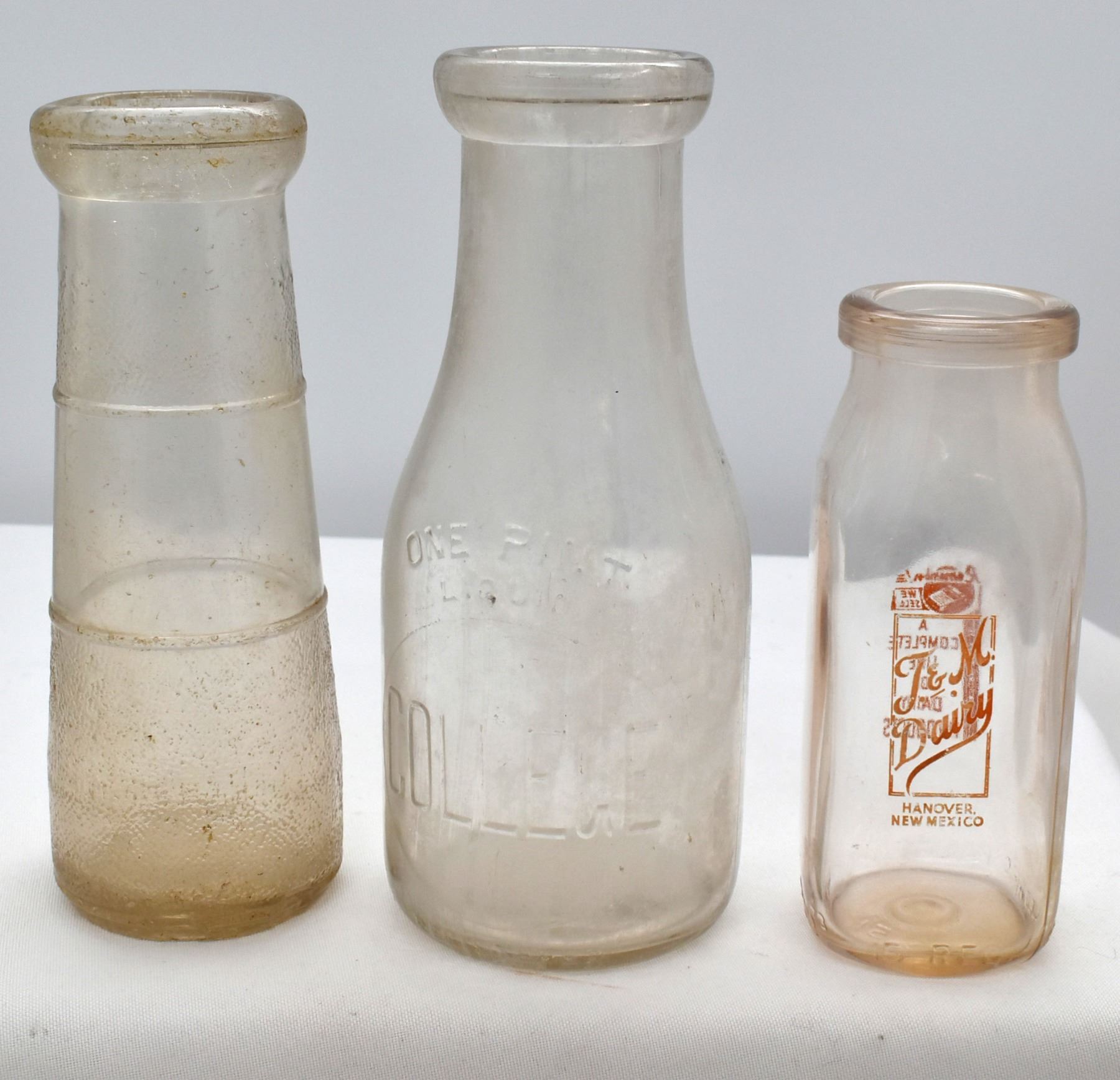 3 Vintage Glass Milk Bottles
