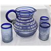 Image 1 : Mexican Glass Pitcher and 3 Matching Glasses