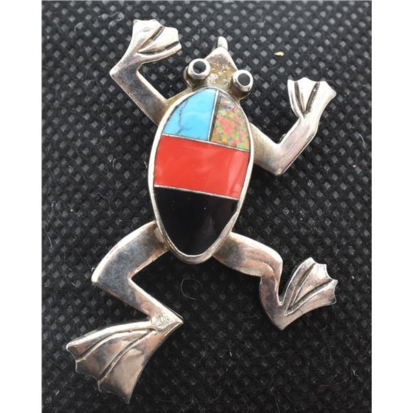 Navajo Sterling Inlay Frog Pendant