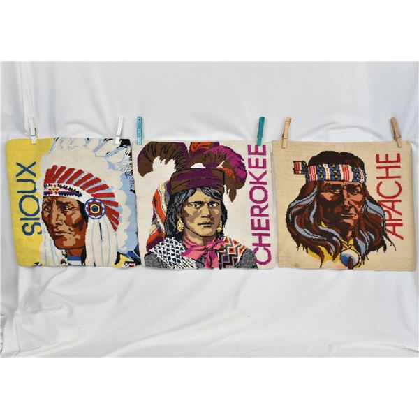3 Native American Themed Needlepoint Panels