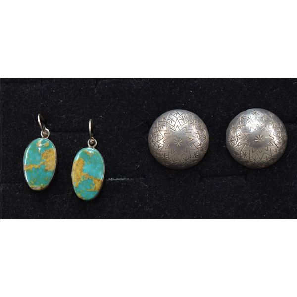 TWO PAIR OF NAVAJO SILVER EARRINGS