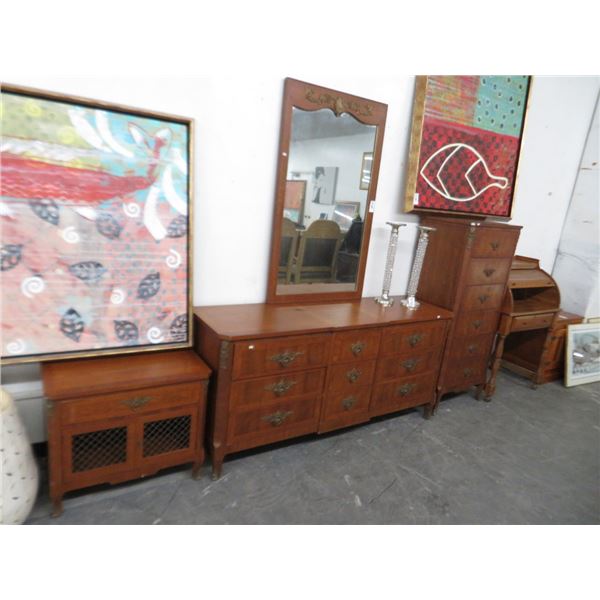 Hennadon Burl Dresser/Mirror/Highboy/Nightstand