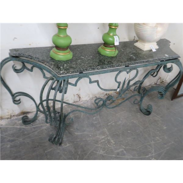 Ornamental Iron Base Granite Top Hall Table