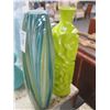 Image 2 : 2-Green Glass, Porcelain Vase - 2 X $