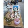 Image 1 : Ceramic Painted Figurines, Cherub Clock, & Hobnail Pitcher