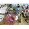 Image 2 : Painted Ceramic & Brass Vases, Etched Glass Bowl