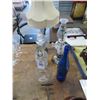 Image 2 : Table Lamp, Oil Lamp, Etched Stemware Glass Decanters & Pottery