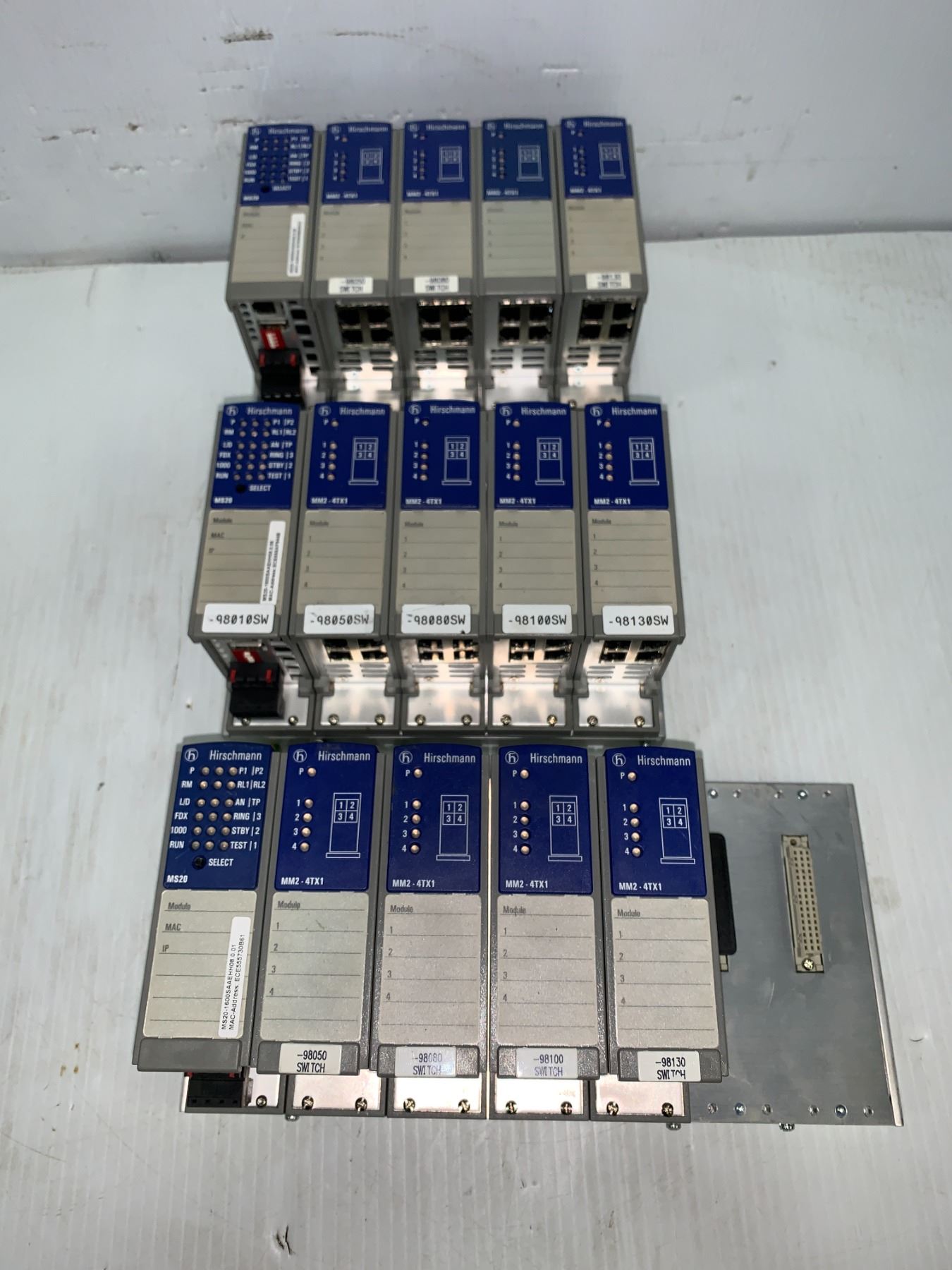 (3) Hirschmann Modules w/(1) #MS20-1600-SAAEHH08.0.01 & (3) #MM2-4TX1