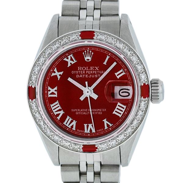 Rolex Ladies Stainless Steel Red Diamond & Ruby 26MM Datejust