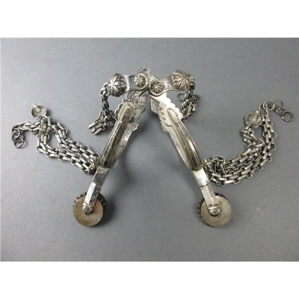 Unmarked Iron Spurs With Chains- .6" Bands- 2" Shanks- Double Rowel Covers- Fair Condition