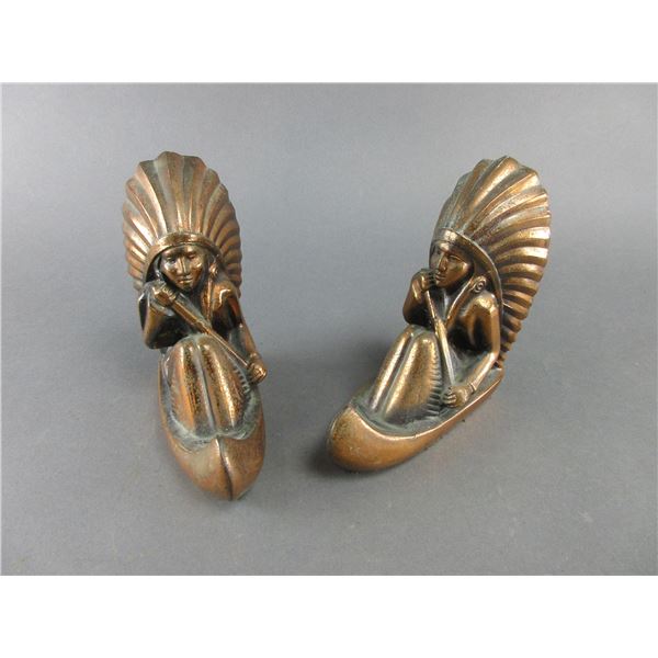 Indian In A Canoe Book Ends- 6.5"H X 5.5"L