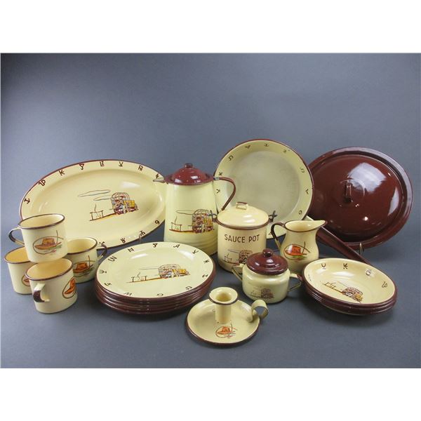 20 Piece Set Of Monterey Western Ware Enamel Cookware And Service Set- Mexico- Great Condition