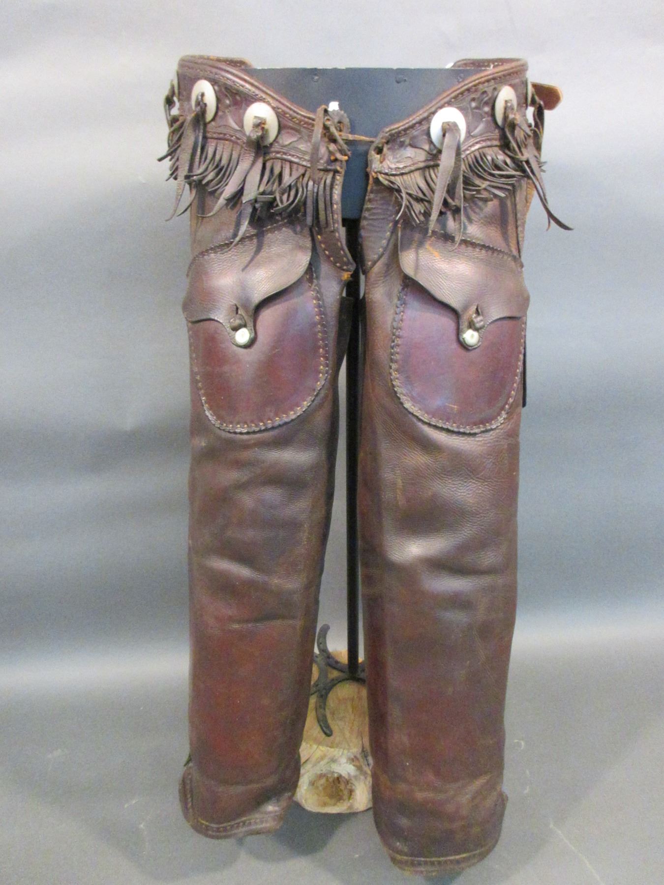 Step In Chaps Marked RT Frazier Pueblo Colo Step In Chaps- 26 Nickel Conchos- Pockets ...