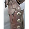 Image 5 : Marked RT Frazier Pueblo Colo Step In Chaps- 26 Nickel Conchos- Pockets With Snaps- Repaired Tooled 