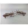 Image 2 : Double Engraved Chihuahua Iron Spurs- 1.6" Bands- 2.5" Shanks- 7 Point 4" Rowels- Fair Condition