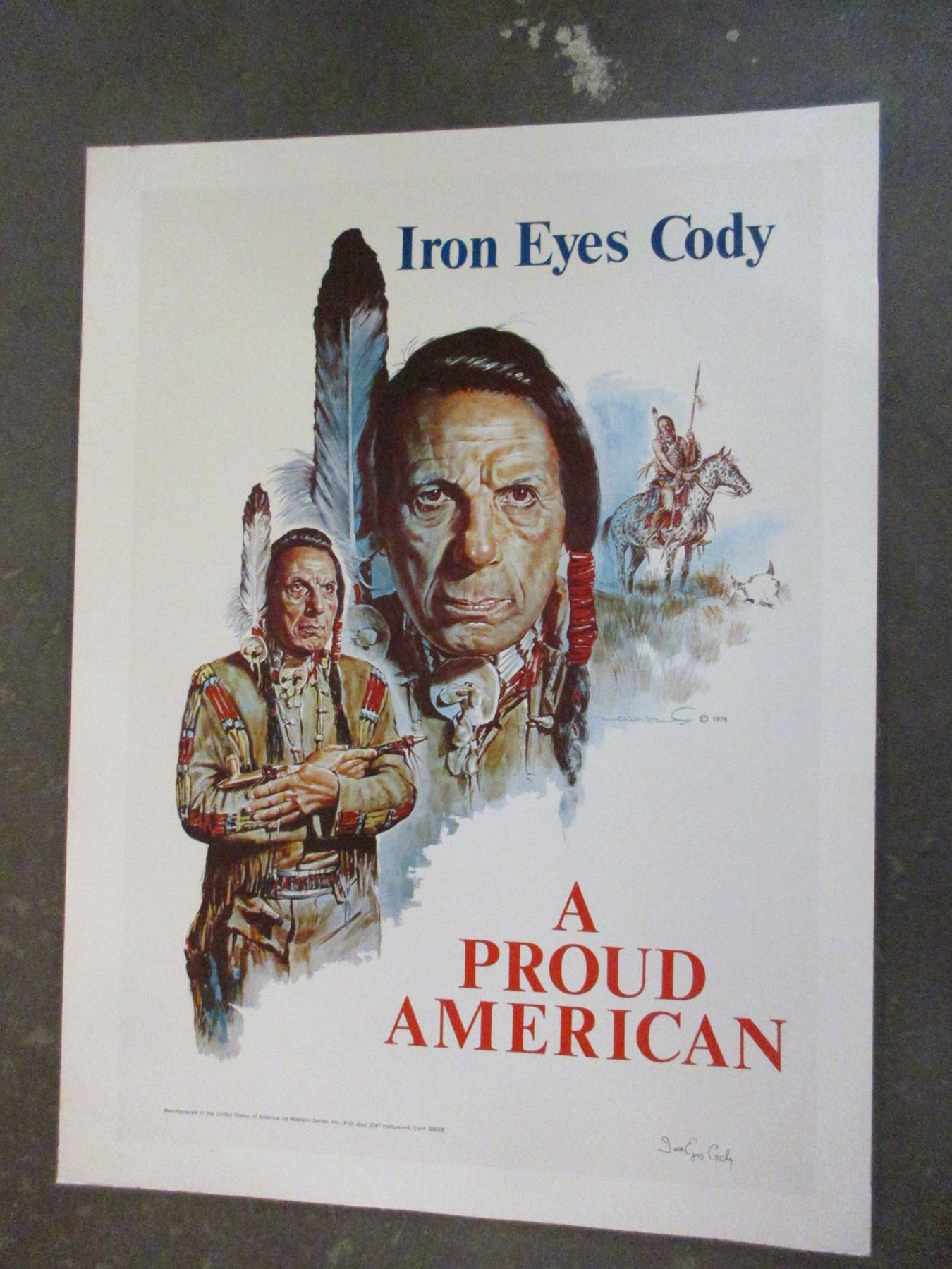 Signed Iron Eyes Cody 1976 Poster 44" X 32.5"