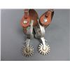 Image 2 : Marked Crockett Stainless Silver Overlaid Frontier Pattern Spurs- 1.6" Concho Bands- 2.3" Arrow Shan