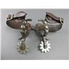 Image 3 : Unmarked Schnitger Double Mounted Silver Inlaid Spurs- Cheyenne Split Heelbands- .75" Bands- 2" Shan