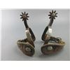Image 1 : Marked Crockett Silver Overlaid Spurs- .6" Bands- 2" Shanks- 9 Point Rowels- Tooled Straps- Decent C
