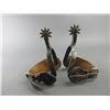 Image 2 : Marked Crockett Silver Overlaid Spurs- .6" Bands- 2" Shanks- 9 Point Rowels- Tooled Straps- Decent C