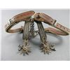 Image 2 : Unmarked Iron Spurs- 1" Bands- 1.6" Shanks- 10 Point Rowels- Jingle Bobs- Straps- Heel Chains