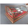 Image 2 : Mirrored Half Round Display Case Full Of Small Americana Items- 8.5"H X 26"W X 14.5"