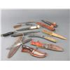 Image 1 : 7 Hunting Style Knives- 3 Folders- Wooden- 4 Sheaths