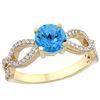 Image 1 : 1.25 CTW Swiss Blue Topaz & Diamond Ring 10K Yellow Gold - REF-49W8F