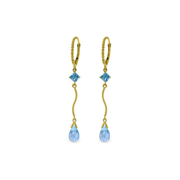 Genuine 3.5 ctw Blue Topaz Earrings 14KT Yellow Gold - REF-33V8W