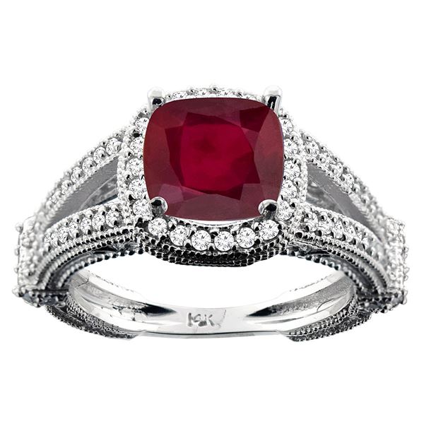 3.85 CTW Ruby & Diamond Ring 14K White Gold - REF-56X2M