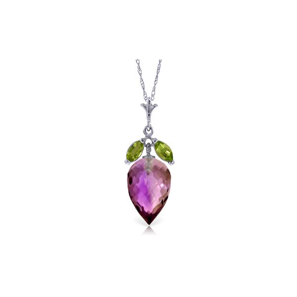 Genuine 10 ctw Amethyst & Peridot Necklace 14KT White Gold - REF-28P9H
