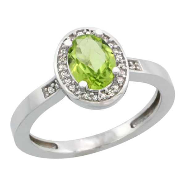 1.15 CTW Peridot & Diamond Ring 14K White Gold - REF-37R9H