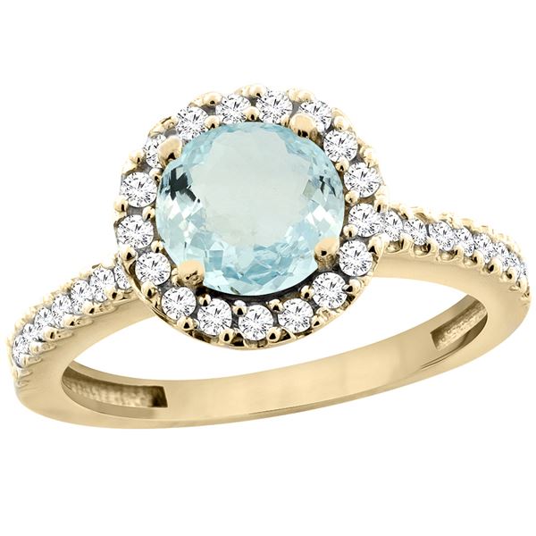 1.13 CTW Aquamarine & Diamond Ring 10K Yellow Gold - REF-56M5A