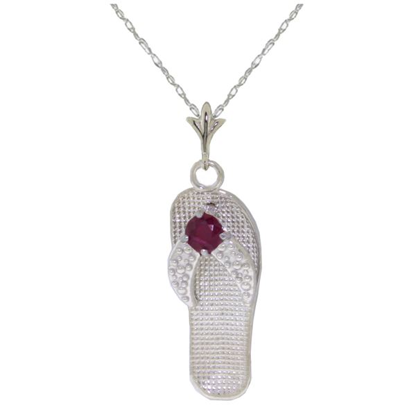 Genuine 0.15 ctw Ruby Necklace 14KT White Gold - REF-27X4M