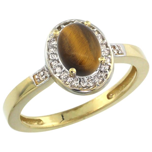 0.90 CTW Tiger Eye & Diamond Ring 14K Yellow Gold - REF-37X3M