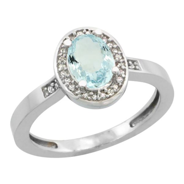 0.86 CTW Aquamarine & Diamond Ring 14K White Gold - REF-39H9M